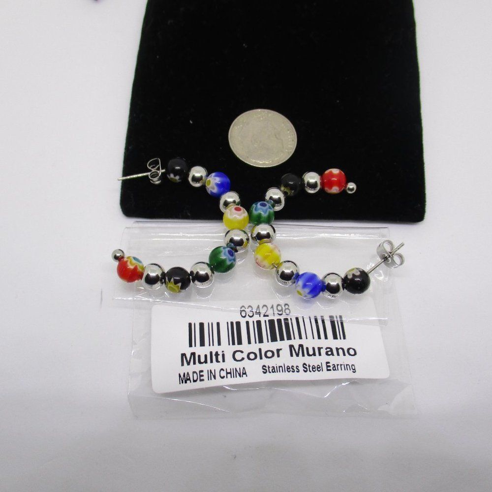 Murano Style Half Hoop Earrings in Stainless Steel